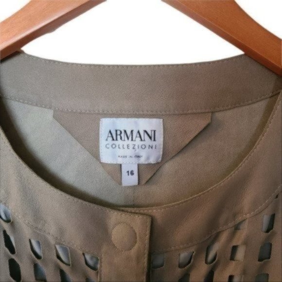 Armani Collezioni Laser Cut Goat Leather Jacket size 16 - Picture 7 of 10